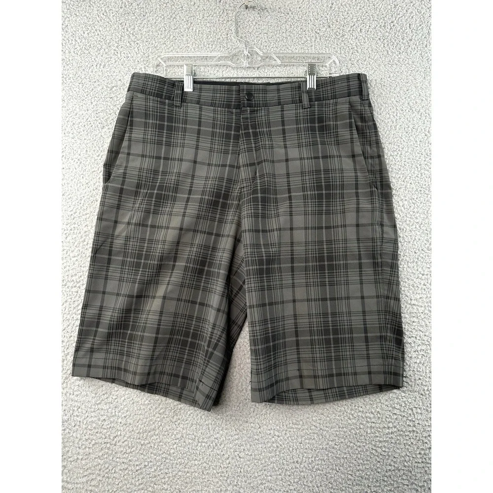 Nike Golf Dri Fit Shorts Mens 34 Gray Black Plaid 12